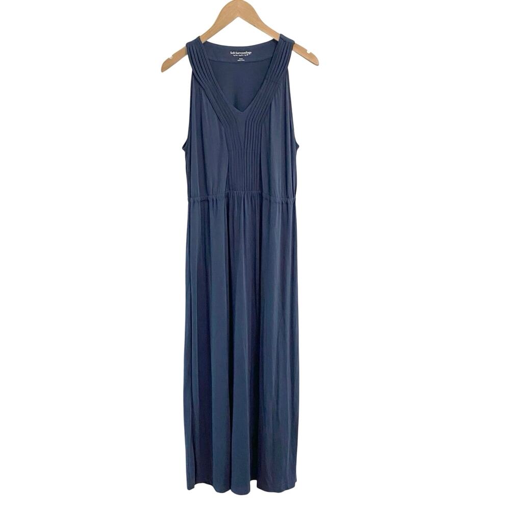 Soft Surroundings V-Neck Pleated Maxi Jersey Dress Size Small Casual Resort